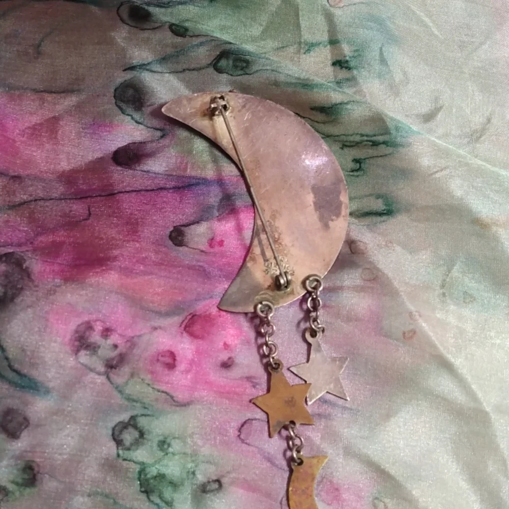 Sterling moon and stars brooch